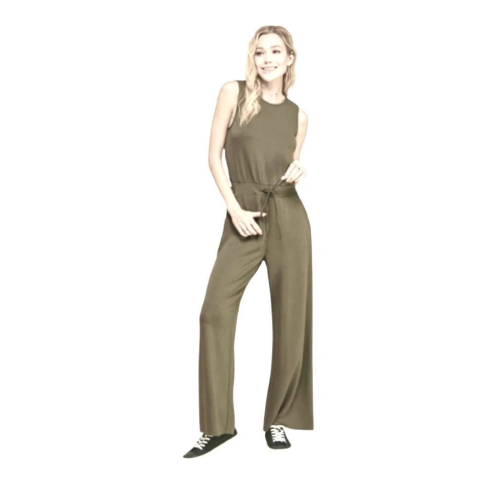 Davi & Dani Solid Knit Jumpsuit In Olive Green Women's Size Large NWT
